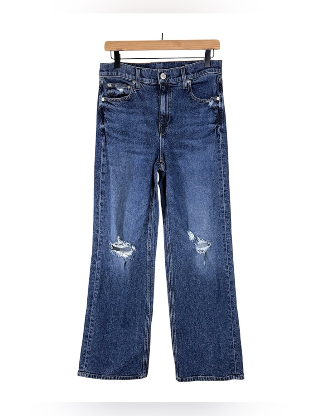 AYR The Secret Sauce High Rise Straight Leg Jeans Dark Wash Distressed Size 29